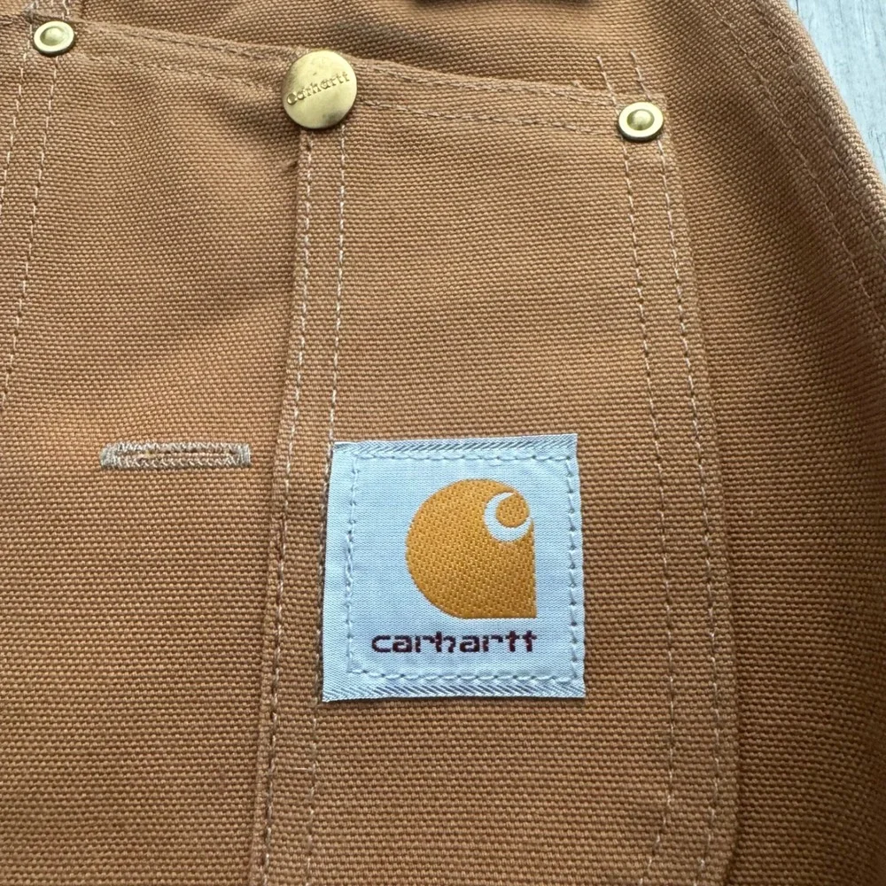 Carhartt R02 BRN Quilted Lined Double Knee Duck Bib Overalls Brown Mens 36x32 - Picture 5 of 8